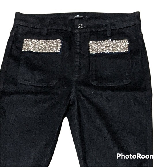 7 for all mankind embellished black skinny jeans pockets higher rise 28x… - Picture 8 of 15